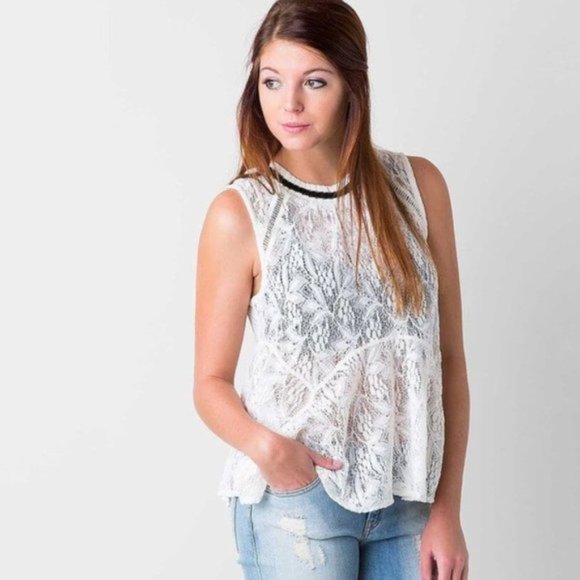 Free People Maisie Lace Peplum Tank Top White S-M - Picture 3 of 16